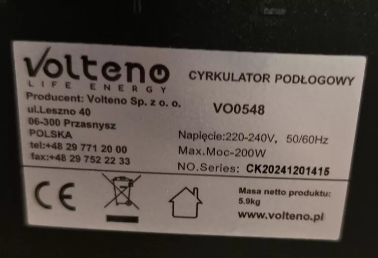 CYRKULATOR PODŁOGOWY VOLTENO VO0548 SUPER STAN!
