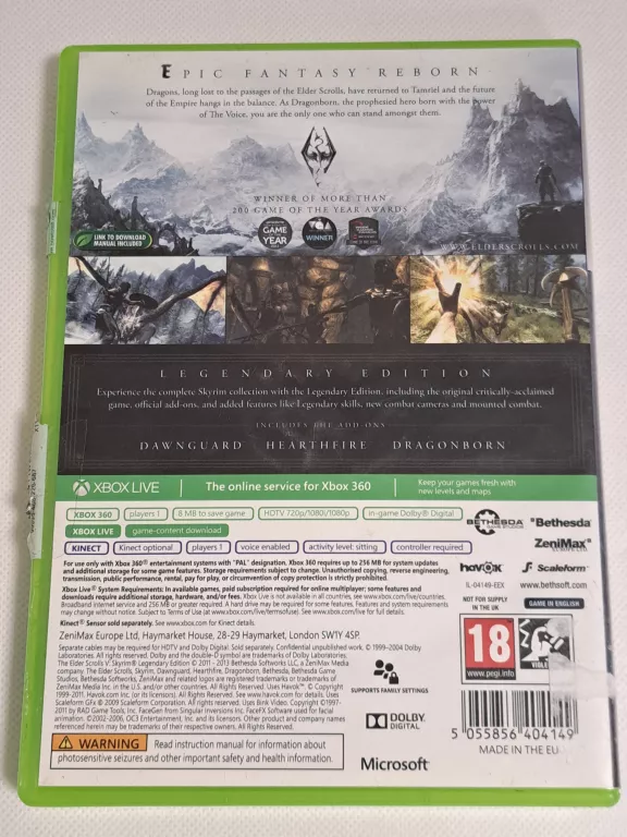 GRA NA XBOX 360 ELDER SCROLLS V: SKYRIM LEGENDARY EDITION