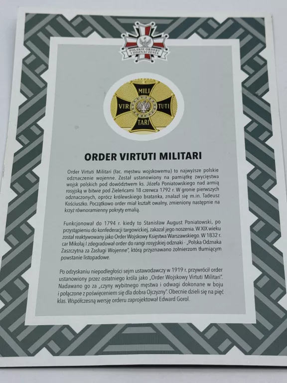 ORDER VIRTUTI MILITARI NAJWYŻSZE POLSKIE ODZNACZENIE WOJENNE