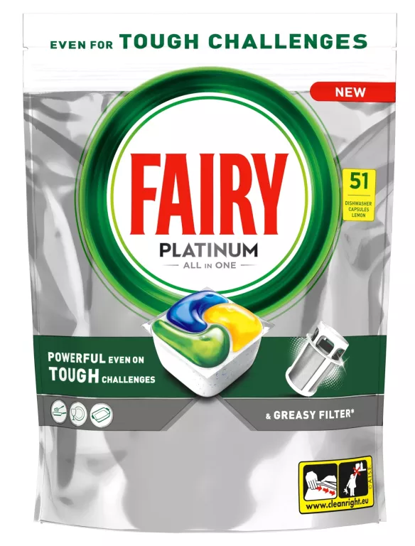 FAIRY PLATINUM CYTRYNA KAPSUŁKI DO ZMYWARKI ALL IN ONE, 51 TABLETEK