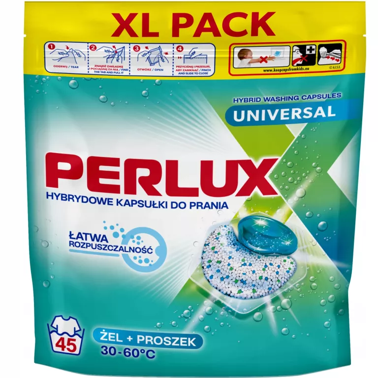 PERLUX 45 SZT KAPSUŁKI DO PRANIA UNIWERSALNE ŻEL + PROSZEK W JEDNYM