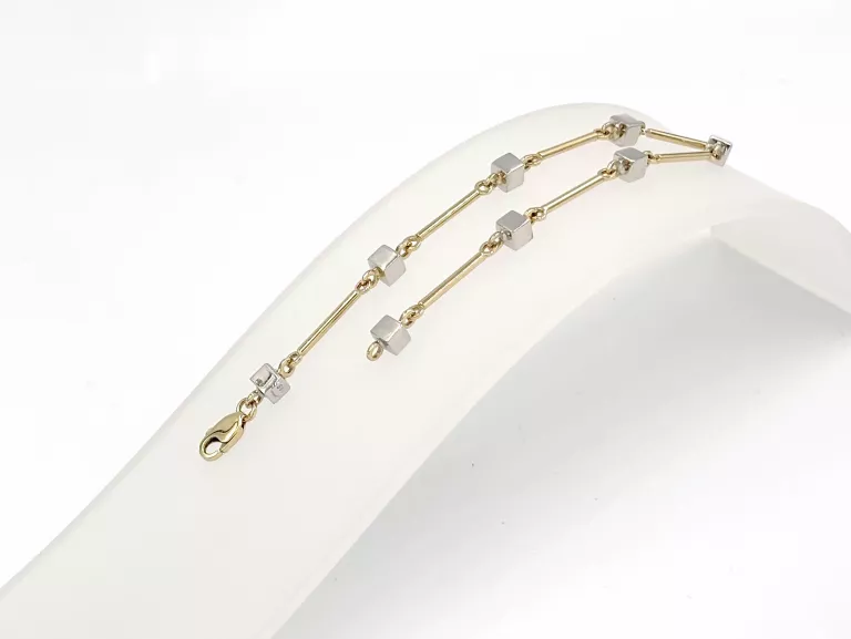 ZŁOTA BRANSOLETKA Z KOSTKAMI Z BIAŁEGO ZŁOTA 585 4,32G 18,5CM