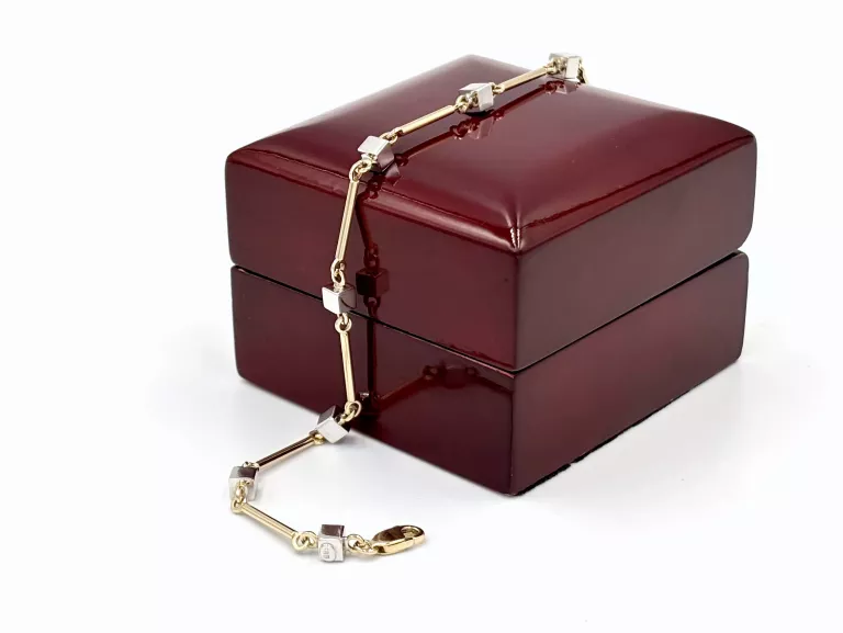 ZŁOTA BRANSOLETKA Z KOSTKAMI Z BIAŁEGO ZŁOTA 585 4,32G 18,5CM