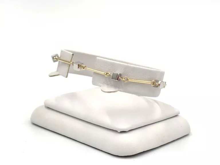 ZŁOTA BRANSOLETKA Z KOSTKAMI Z BIAŁEGO ZŁOTA 585 4,32G 18,5CM