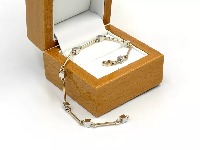 ZŁOTA BRANSOLETKA Z KOSTKAMI Z BIAŁEGO ZŁOTA 585 4,32G 18,5CM