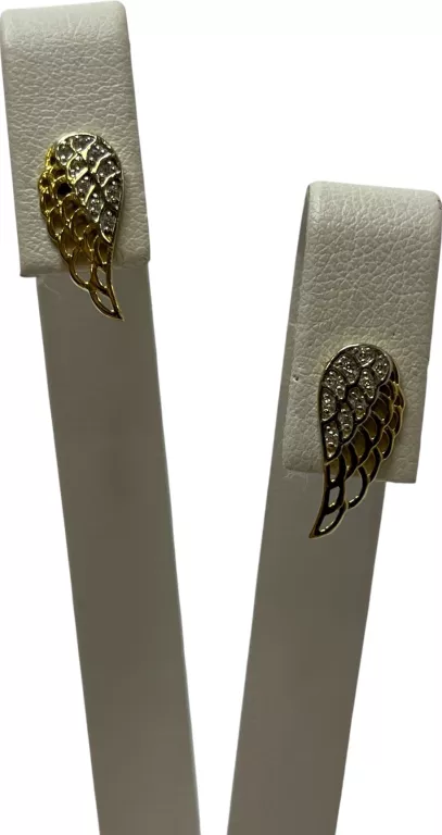 ŚLICZNE, ZŁOTE KOLCZYKI-SKRZYDŁA Z CYRKONIAMI, 1,8G/P.585