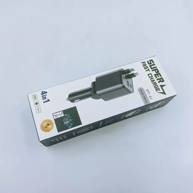 ŁADOWARKA SAMOCHODOWA 4W1 USB C PRZEBUG ZWIJAK 120W SZYBKIE ŁADOWANIE KABE