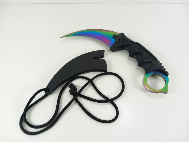 NÓŻ SURVIVALOWY KARAMBIT TĘCZOWY PAZUR