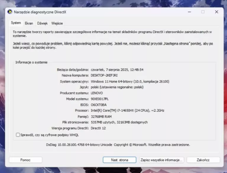 KOMPUTER LENOVO LEGION T5 PC I7-14650HX 32GB 1TB 4070 TI SUPER - GW 2027R