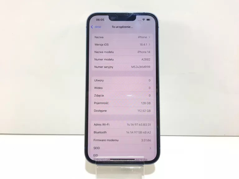 SMARTFON APPLE IPHONE 14 6 GB / 128 GB 5G NIEBIESKI K. BAT. 84 %