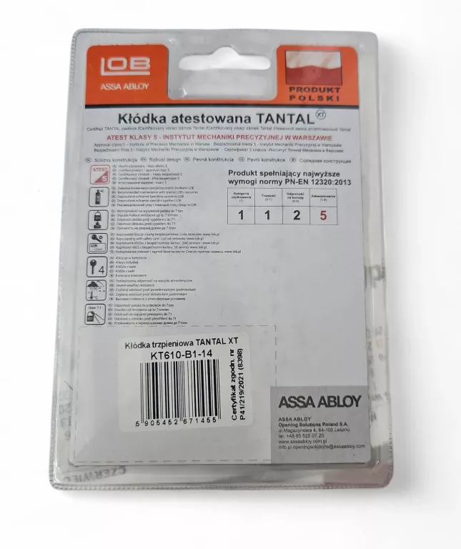 LOB KŁÓDKA TRZPIENIOWA ZNALOWA ATESTOWANA TANTAL XT KT610-B1-14-14