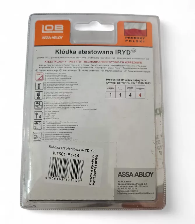 LOB KŁÓDKA TRZPIENIOWA ZNALOWA IRYD XT ATEST KLASA 4 KT601-B1-14