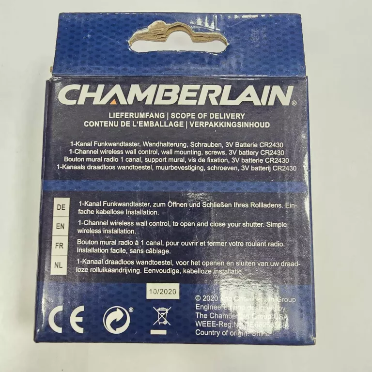 BEZPRZEWODOWY PRZEŁĄCZNIK ŚCIENNY 1-KANAŁOWY CHAMBERLAIN RTXW1