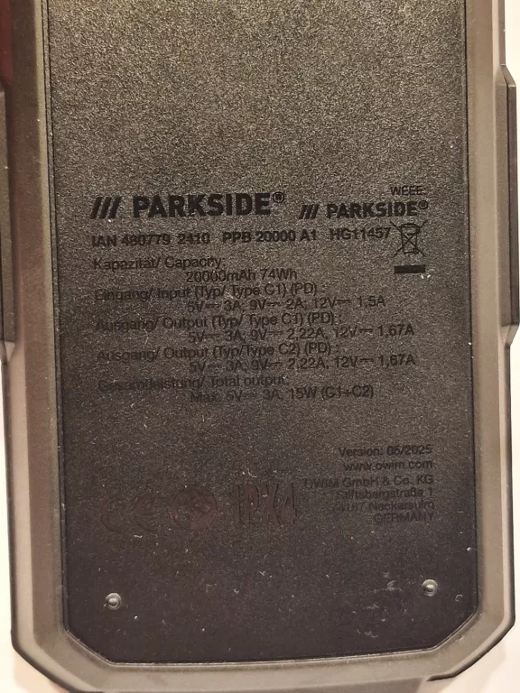 PARKSIDE POWERBANK 20000 MAH PPB 20000 A1