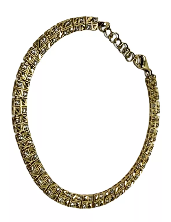 ŚLICZNA BRANSOLETKA KWADRATY Z CYRKONIAMI PR585 14K 4,89G DŁ.19CM SZER.5MM