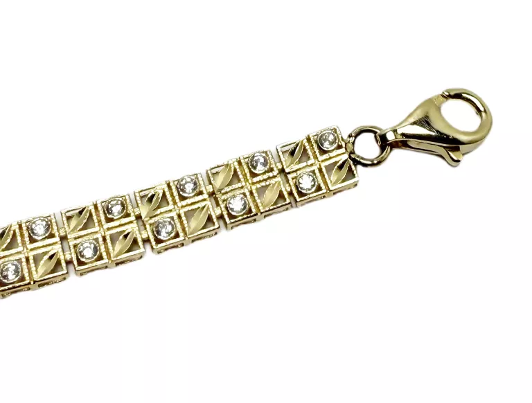 ŚLICZNA BRANSOLETKA KWADRATY Z CYRKONIAMI PR585 14K 4,89G DŁ.19CM SZER.5MM