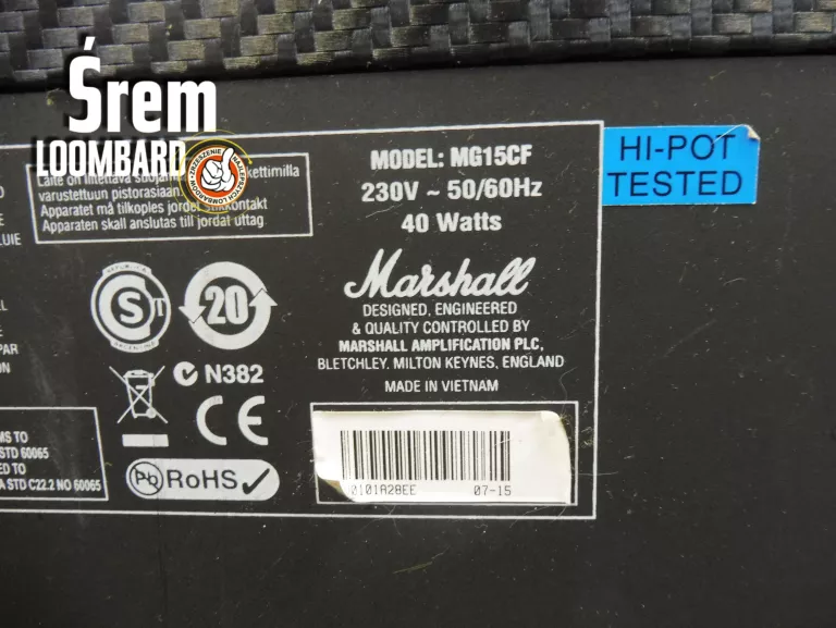 WZMACNIACZ GITAROWY MARSHALL MG15CF, KABEL