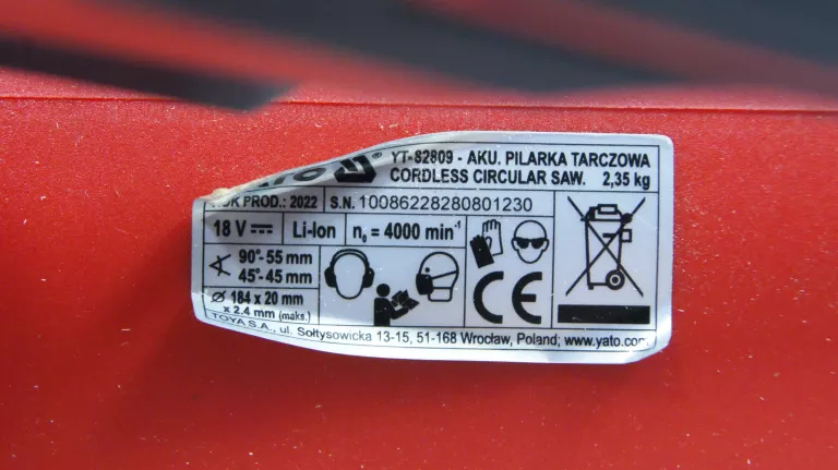 PIŁA TARCZOWA YATO YT 82809 +AQ +ŁAD GWARANCJA AKUMULATOROWA