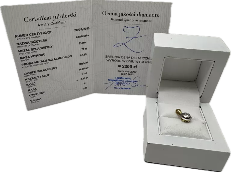 ZŁOTA ZAWIESZKA Z BRYLANTEM 0,20 CT 1,74G P.585