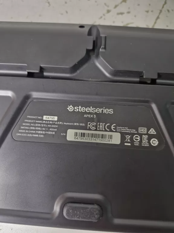 KLAWIATURA PRZEWODOWA MEMBRANOWA STEELSERIES APEX 3 TKL GAMINGOWA