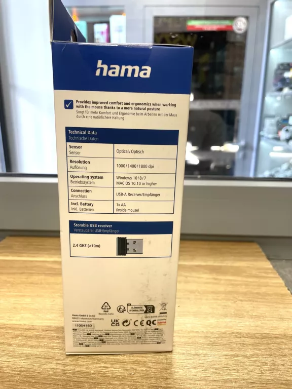 ERGONOMICZNA MYSZ BEZPRZEWODOWA HAMA EMW-500 CZARNA OPTYCZNA USB