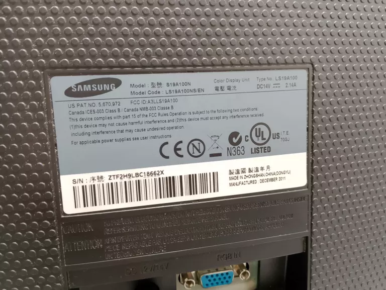 MONITOR LED SAMSUNG S19A100N 18,5 " 640 X 480 PX