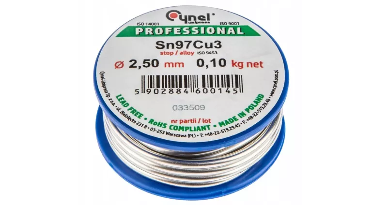 SPOIWO LUTOWNICZE 97%SN 3%CU DRUT 2.5 MM 100 G
