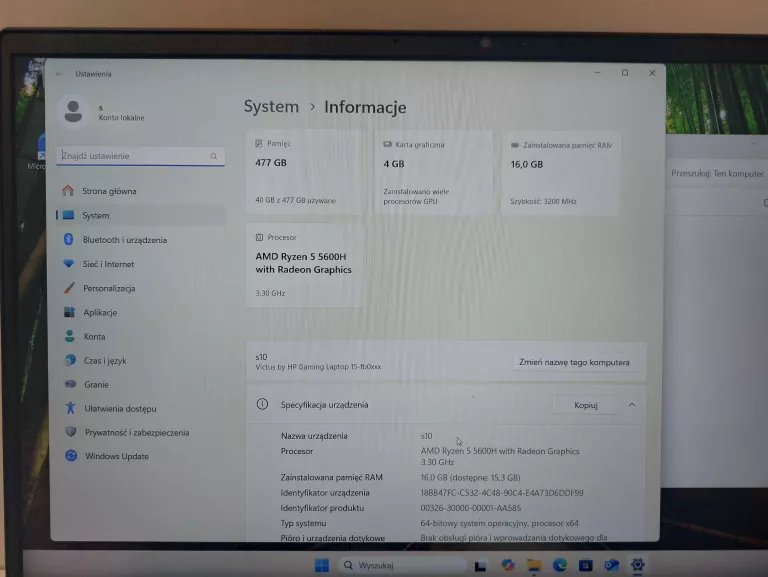 LAPTOP HP VICTUS S10 RYZEN 16/512 GB RTX1650 POLECAM!
