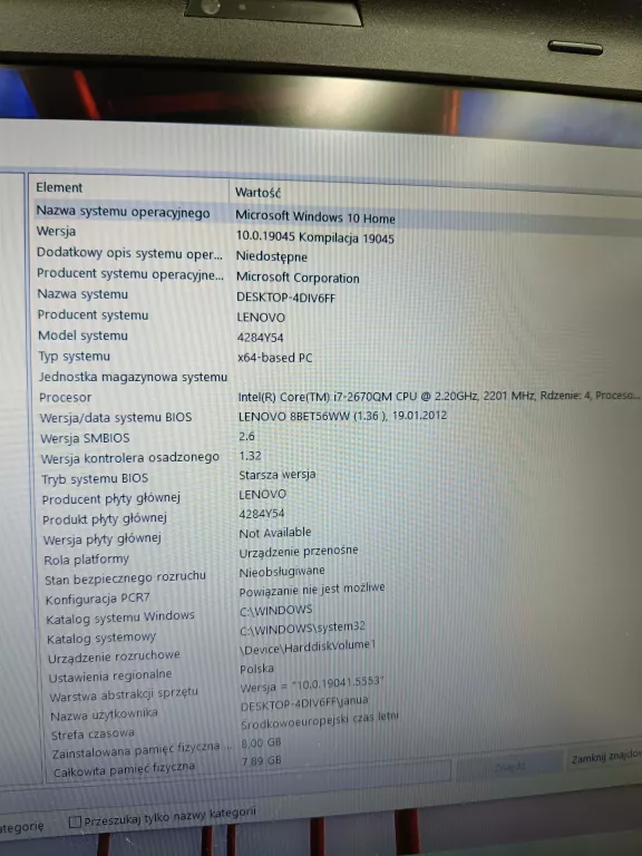 LAPTOP LENOVO THINK PAD W520 8 RAM INTEL I7-2670QM