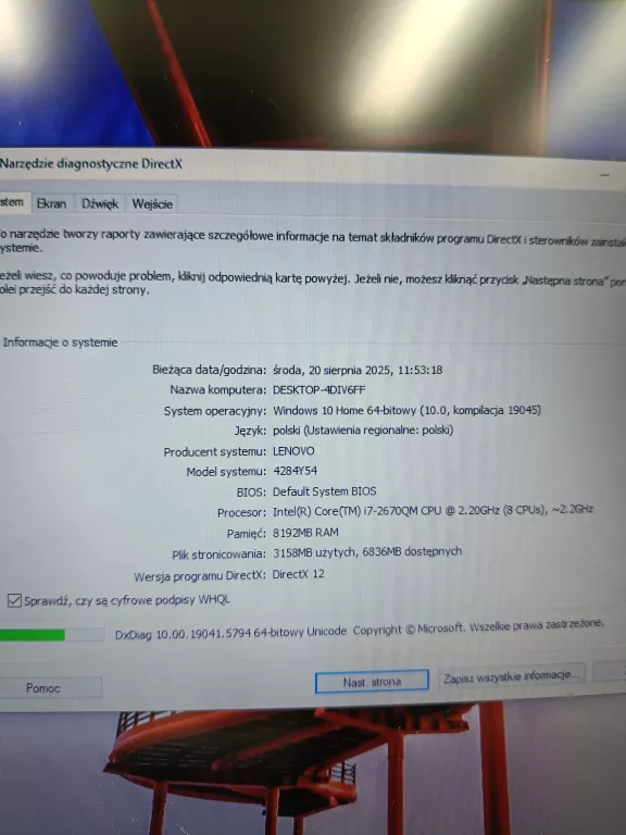 LAPTOP LENOVO THINK PAD W520 8 RAM INTEL I7-2670QM