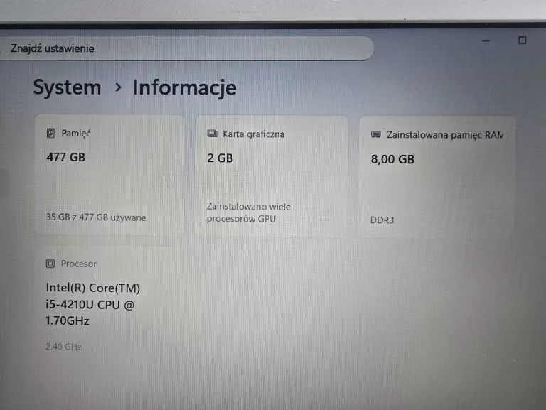 LAPTOP LENOVO Z50-70 15,6" I5/8GB 500GB