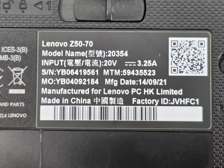LAPTOP LENOVO Z50-70 15,6" I5/8GB 500GB