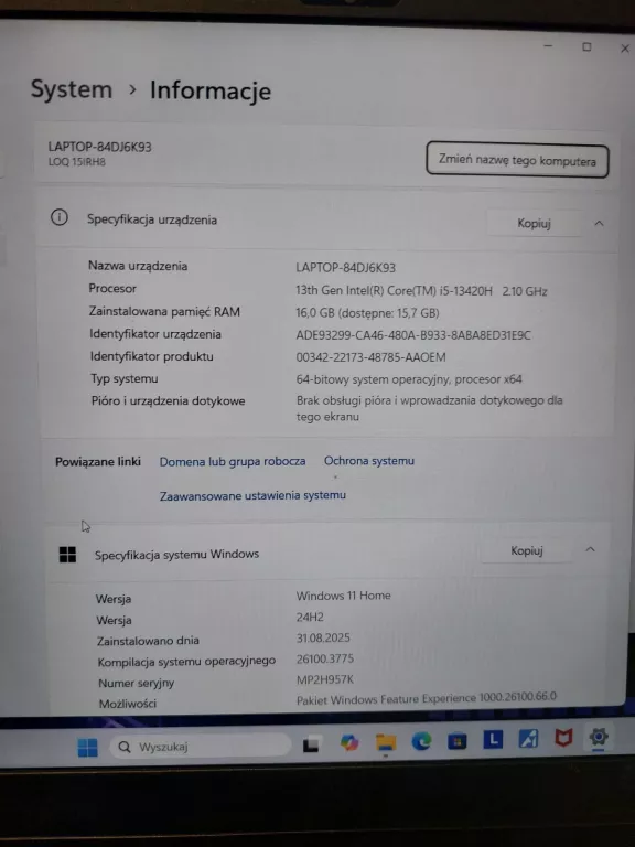 LAPTOP LENOVO LOQ 15IRH8 I5/16/ RTX3050 SOLO