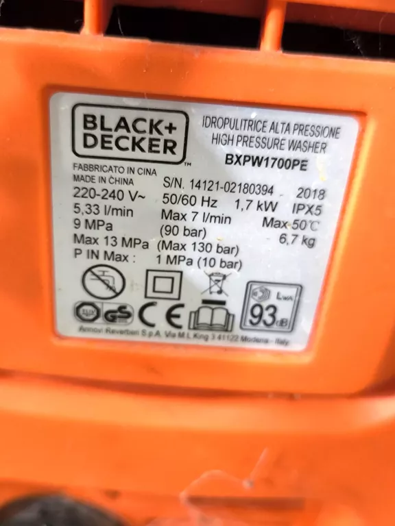 MYJKA CIŚNIENIOWA BLACK DECKER BXPW1700PE