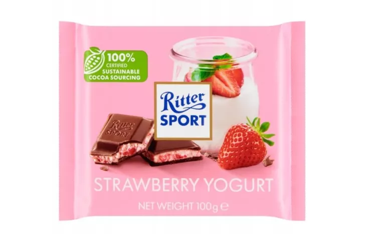 RITTER SPORT CZEKOLADA MLECZNA JOGURTOWO TRUSKAWKOWA NADZIEWANA 100G