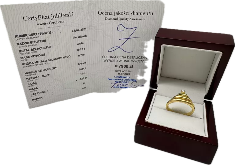 ZŁOTY PIERŚCIONEK Z BRYLANTEM 10,28GR PR 750 R: 19