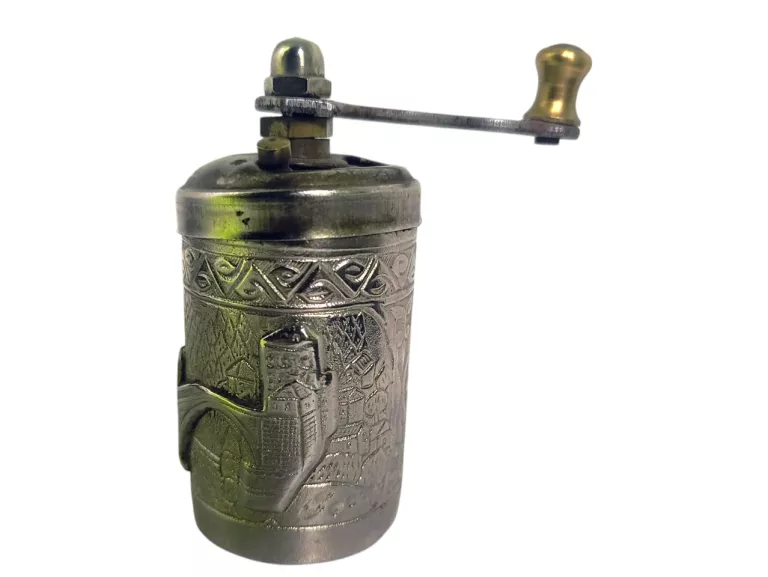 METALOWY RETRO MŁYNEK DO PIEPRZU MOTYW MOST + FLORA RETRO VINTAGE