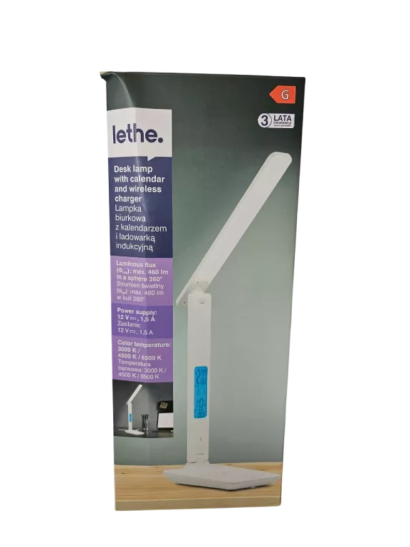 LAMPKA BIURKOWA LED LETHE Z KALENDARZEM I GNIAZDEM USB BIAŁA