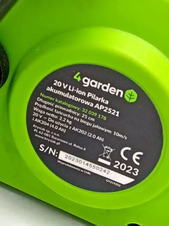 4GARDEN PIŁA PILARKA AKUMULATOROWA AP2521 / BRAK ŁADOWARKI