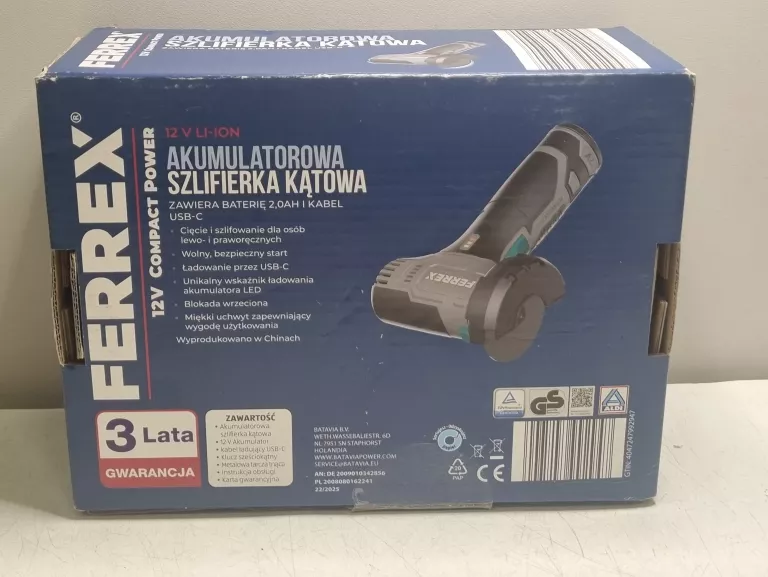 FERREX AKUMULATOROWA SZLIFIERKA KĄTOWA 12V