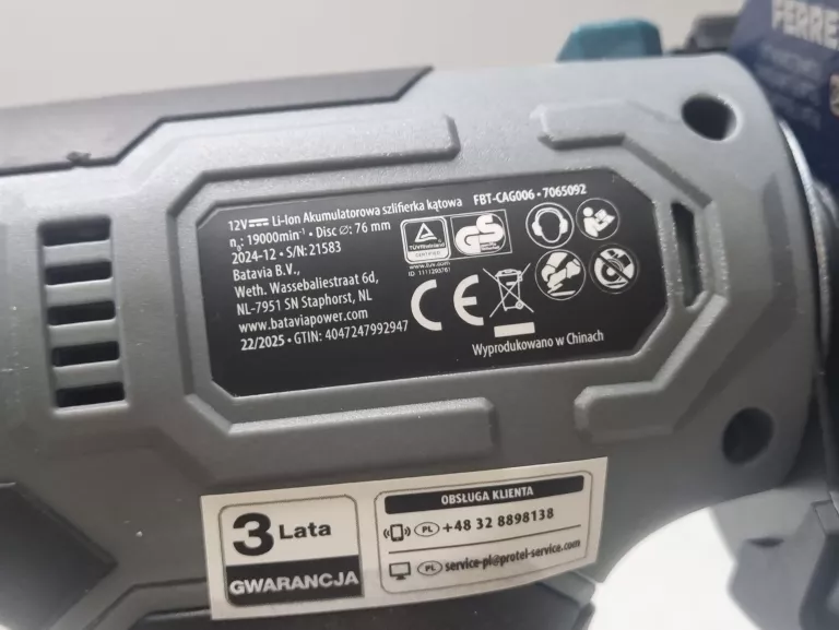 FERREX AKUMULATOROWA SZLIFIERKA KĄTOWA 12V