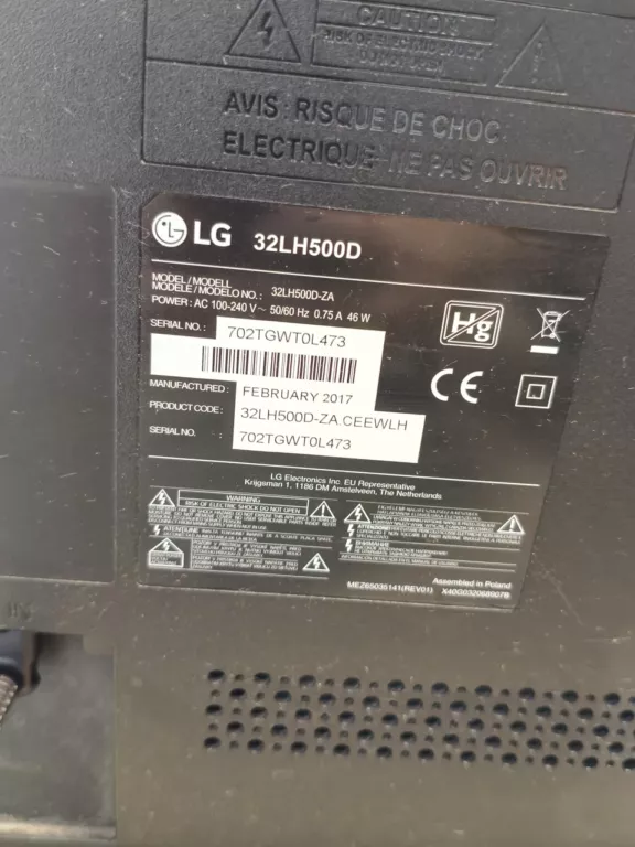 TELEWIZOR LG LED 32' 32LH500D + PILOT