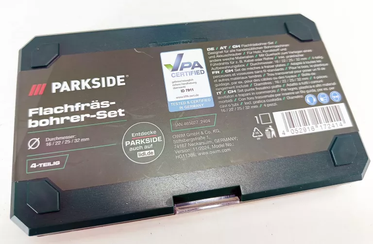 PARKSIDE ZESTAW 4 WIERTEŁ PŁASKICH DO DREWNA I TWORZYW O16–32 MM ETUI