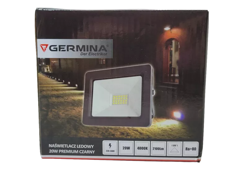 NAŚWIETLACZ LEDOWY GERMINA 20W 4000K CZARNY KOMPLET