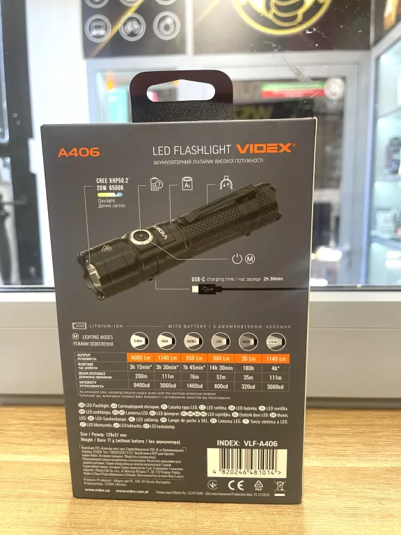 LATARKA LED KOMPAKTOWA PRZENOŚNA WYSOKA MOC MOCNA 20W 4000LM IP68 VIDEX
