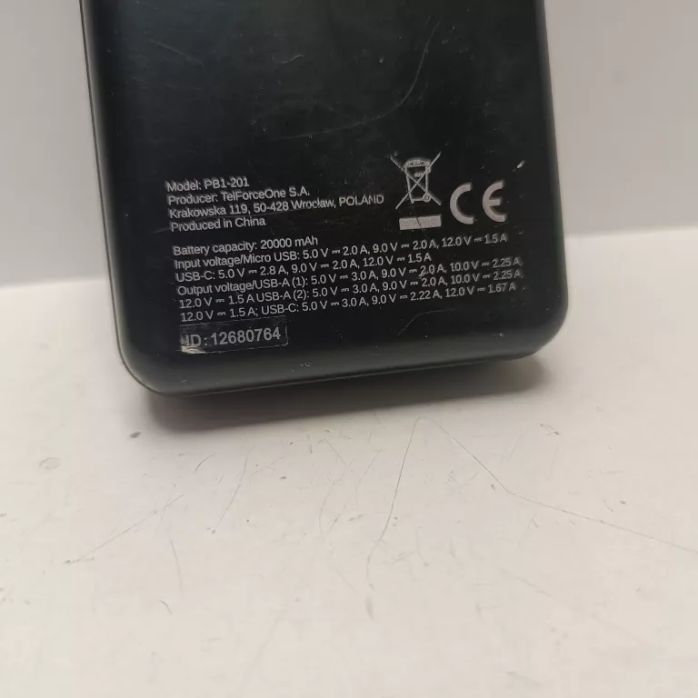 POWERBANK CZARNY PB1-201 20000MAH