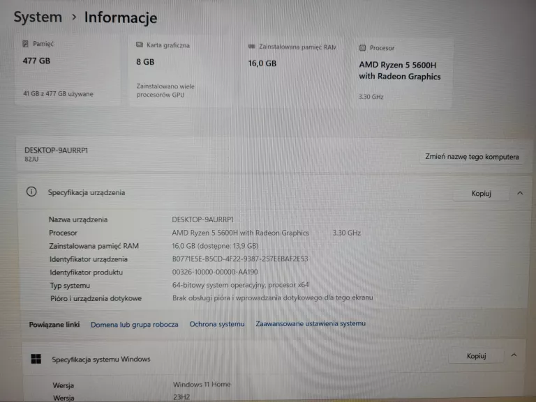 LENOVO LEGION 5 RYZEN 5 RTX3060 16GB 512SSD WIN11
