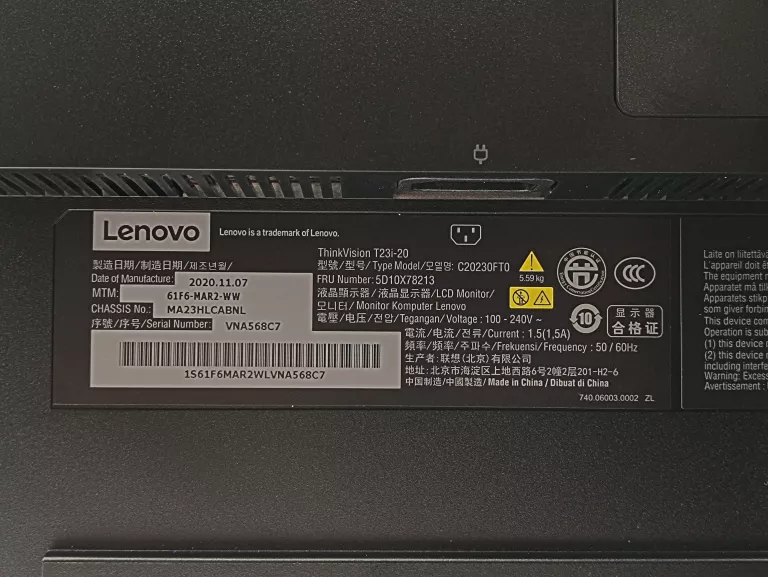 MONITOR LENOVO THINKVISION T23I-20 23'' IPS FULL HD 60HZ - JAK NOWY!
