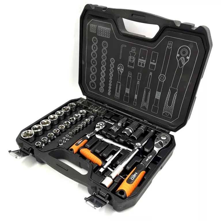 NEO TOOLS KLUCZE NASADOWE 1/2" 1/4" ZESTAW NARZĘDZI 73 EL.