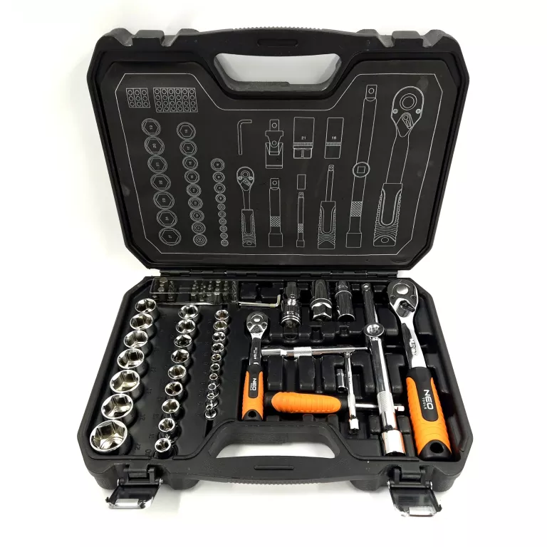 NEO TOOLS KLUCZE NASADOWE 1/2" 1/4" ZESTAW NARZĘDZI 73 EL.